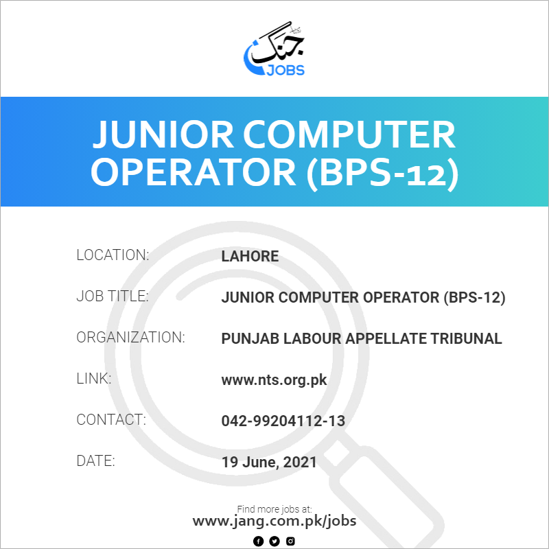 Junior Computer Operator (BPS-12)