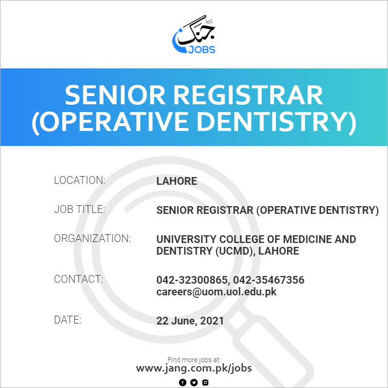Senior Registrar (Operative Dentistry) 