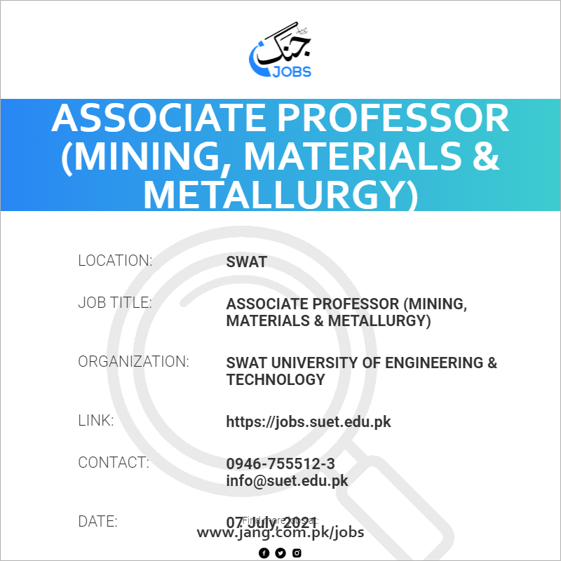 Associate Professor (Mining, Materials & Metallurgy)
