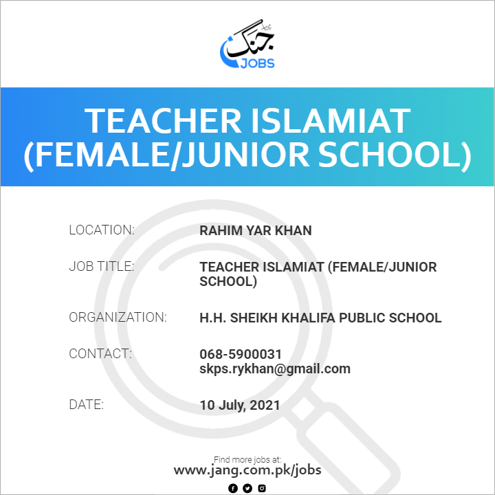 Teacher Islamiat (Female/Junior School)
