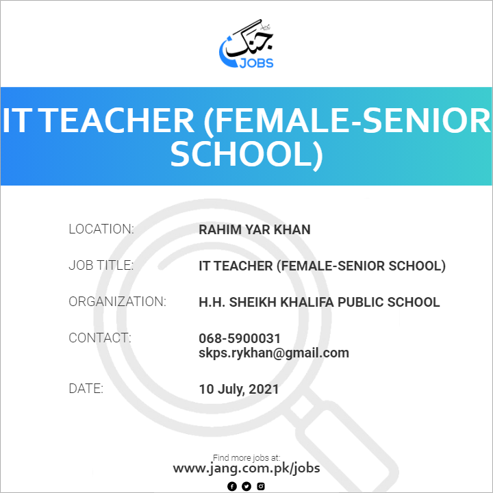 IT Teacher (Female-Senior School)