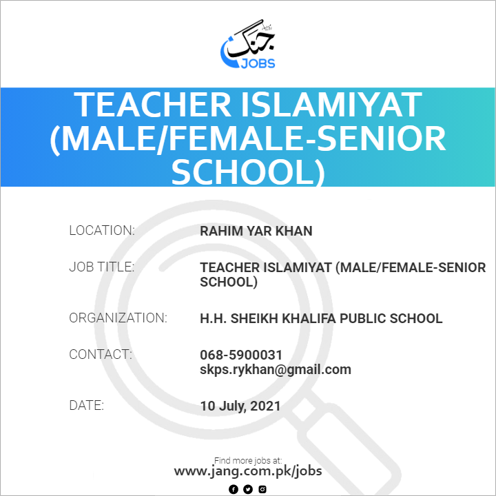 Teacher Islamiyat (Male/Female-Senior School)