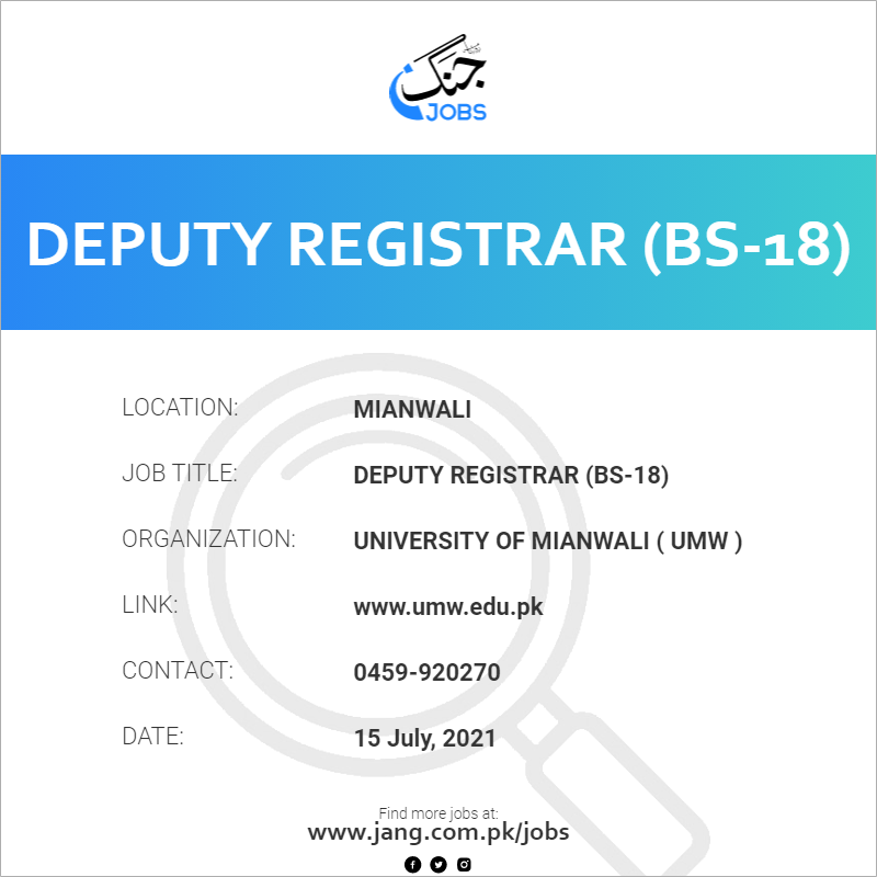 Deputy Registrar (BS-18)