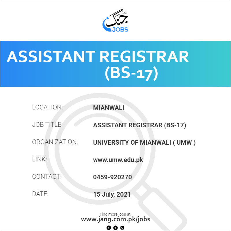 Assistant Registrar (BS-17)