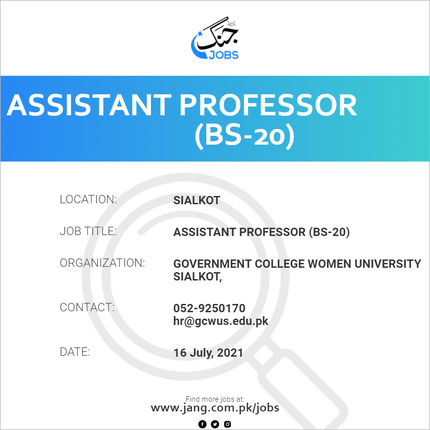 Assistant Professor (BS-20)