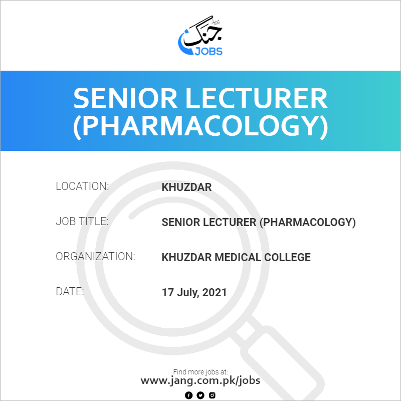 Senior Lecturer (Pharmacology)