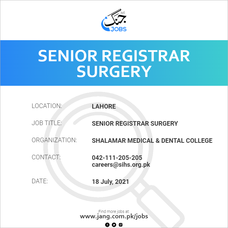 Senior Registrar Surgery