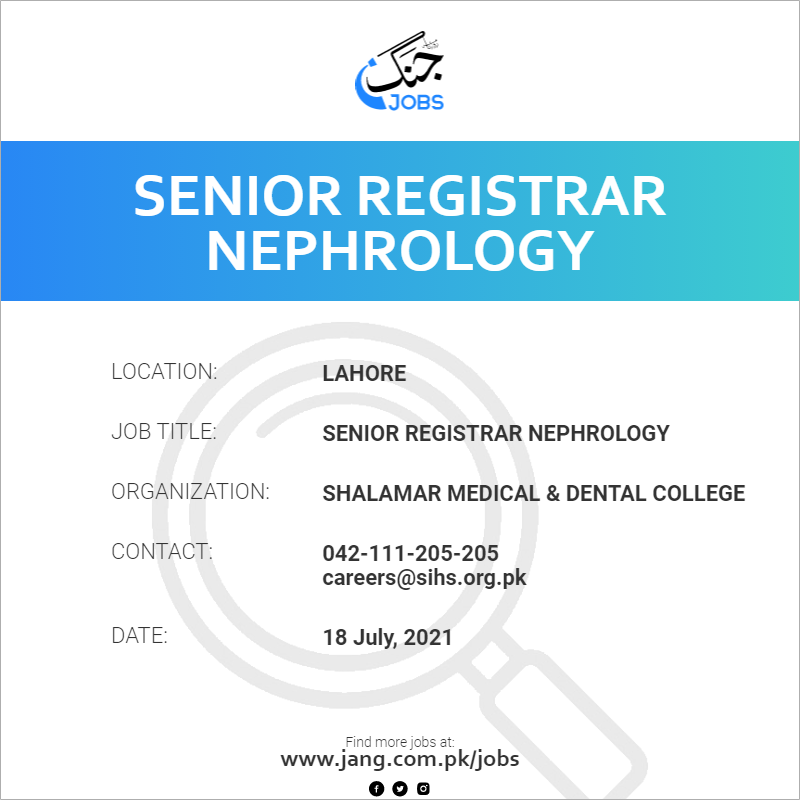 Senior Registrar Nephrology