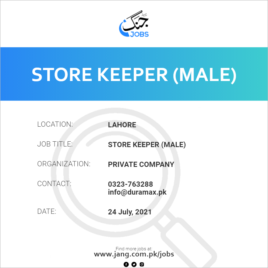 Store Keeper (Male)