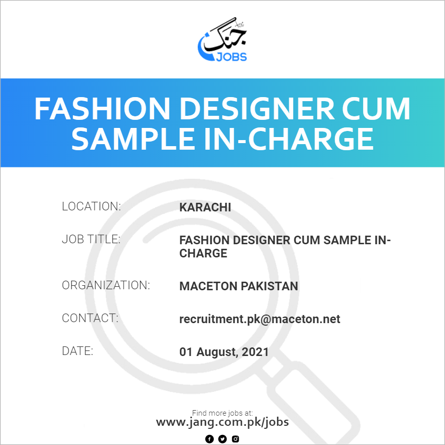 Fashion Designer Cum Sample In-Charge