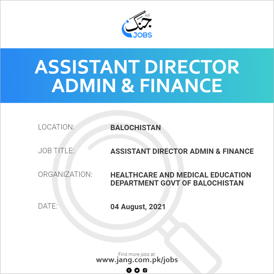 Assistant Director Admin & Finance
