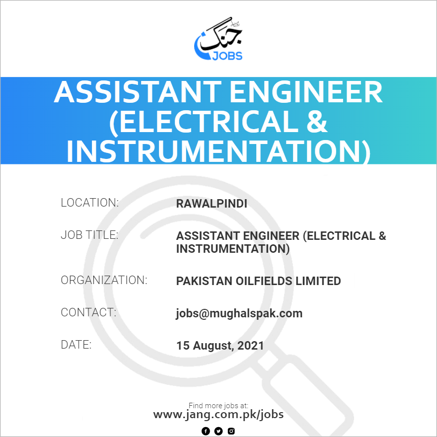 Assistant Engineer (electrical & Instrumentation) Job Pakistan