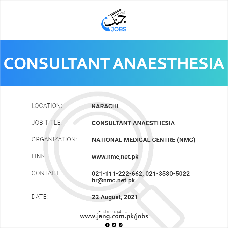 Consultant Anaesthesia