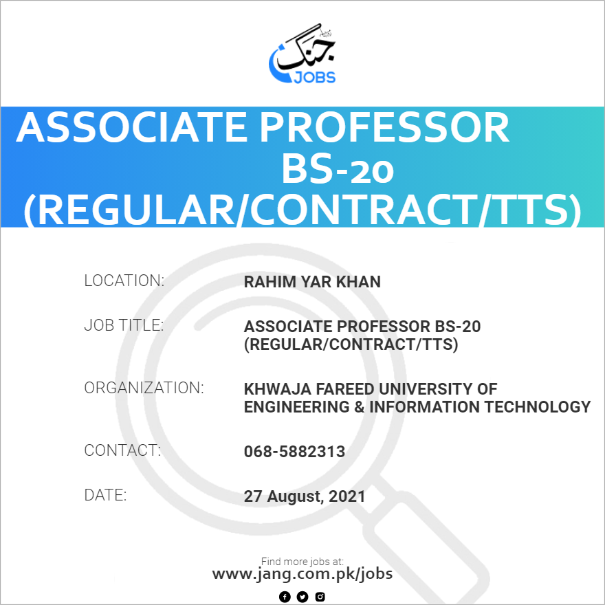 Associate Professor BS-20 (Regular/Contract/TTS)