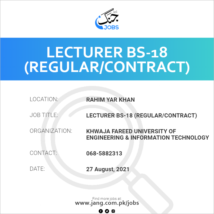 Lecturer BS-18 (Regular/Contract)