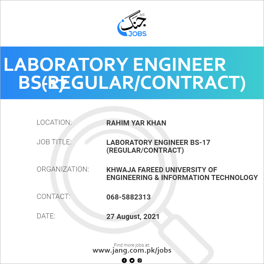 Lab Engineer BS-17 (Regular/Contract)