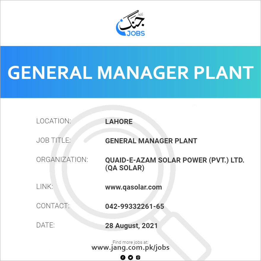 General Manager Plant