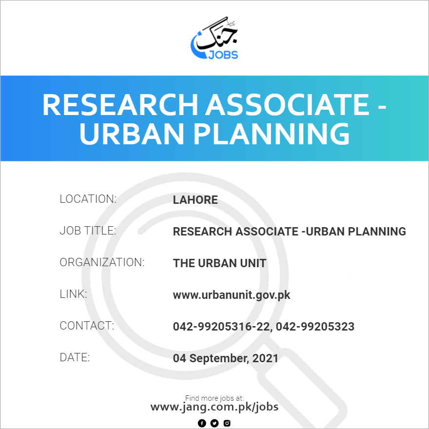 Research Associate urban Planning Job The Urban Unit Jobs in