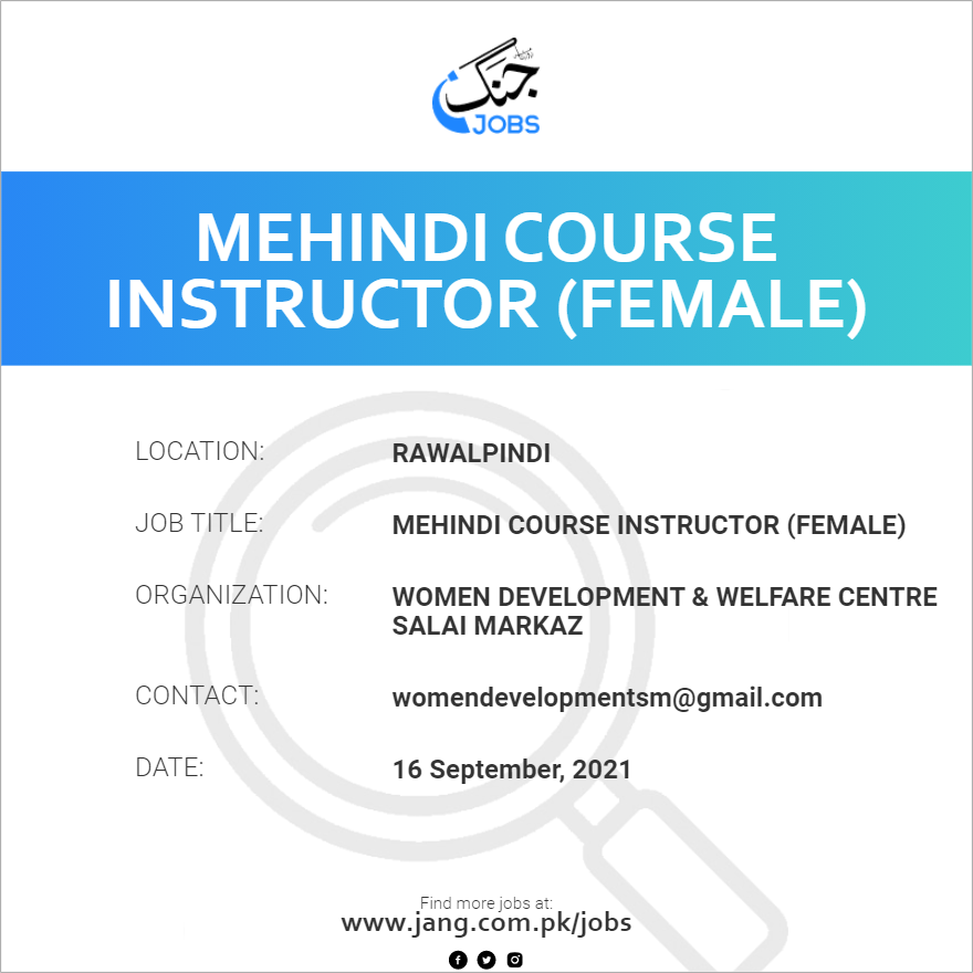 Mehindi Course Instructor (Female)