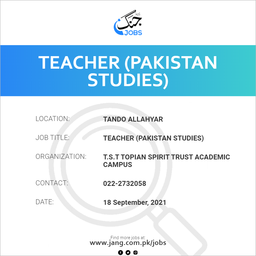 Teacher (Pakistan Studies)