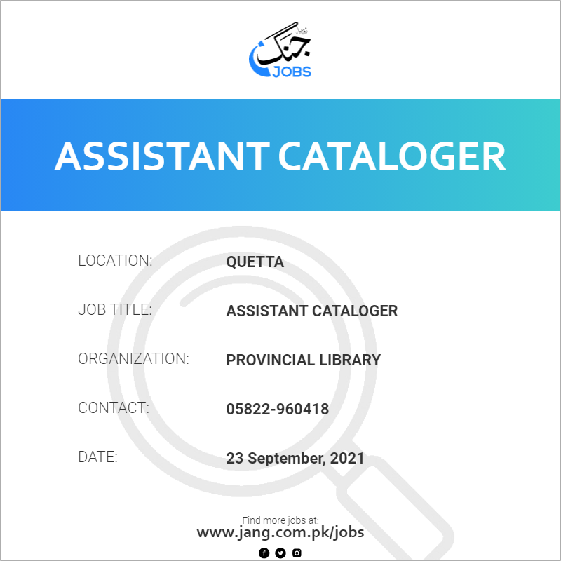 Assistant Cataloger