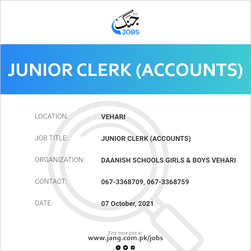 Junior Clerk (Accounts)
