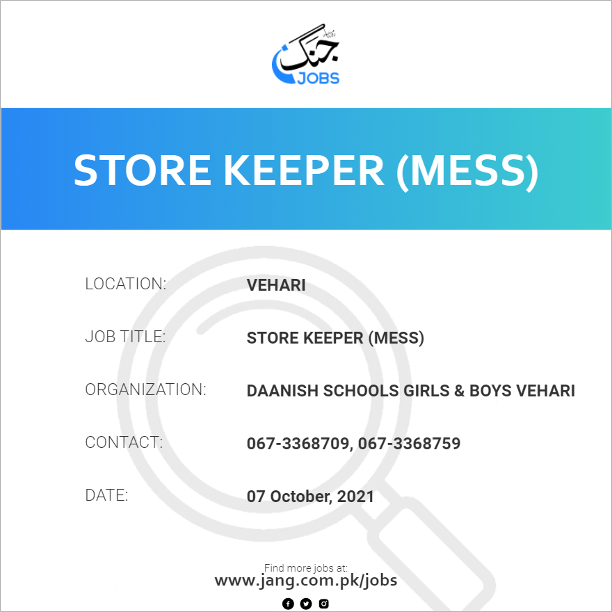 Store Keeper (Mess)