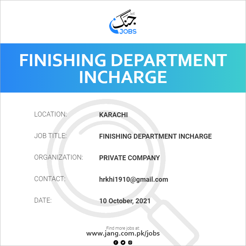 Finishing Department Incharge