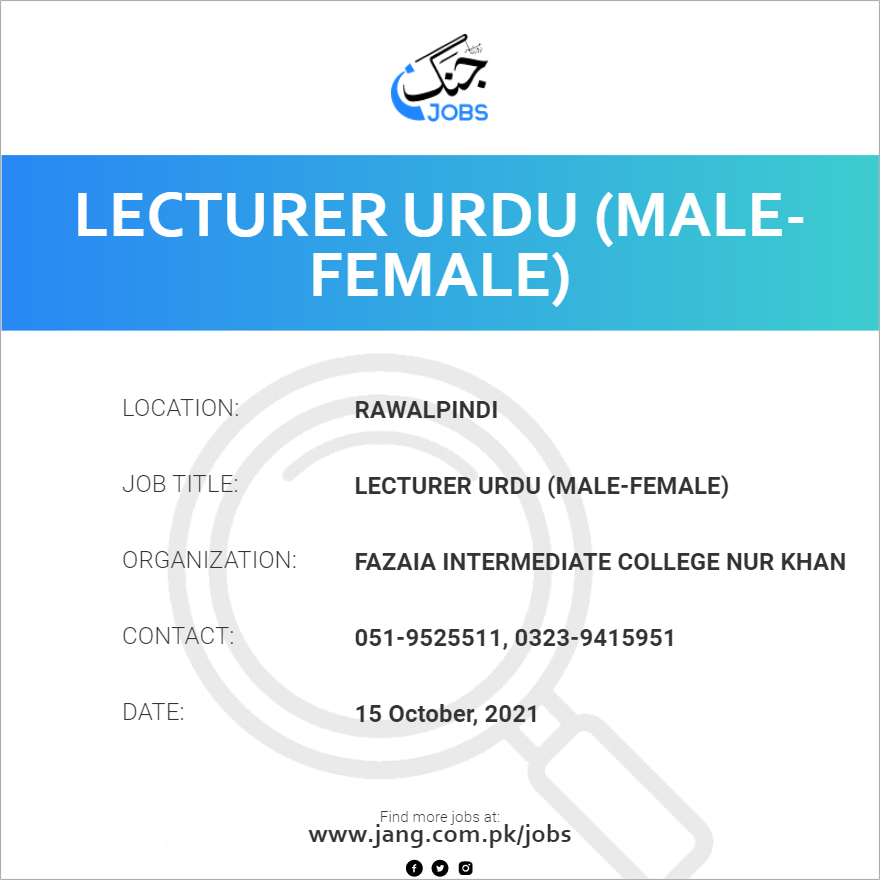 Lecturer Urdu (Male-Female)