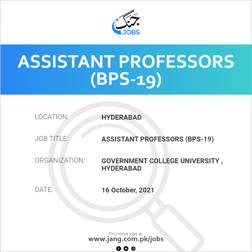 Assistant Professors (BPS-19)