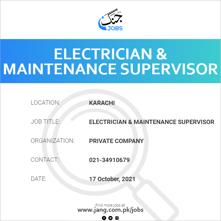 electrician-maintenance-supervisor-job-private-company-jobs-in