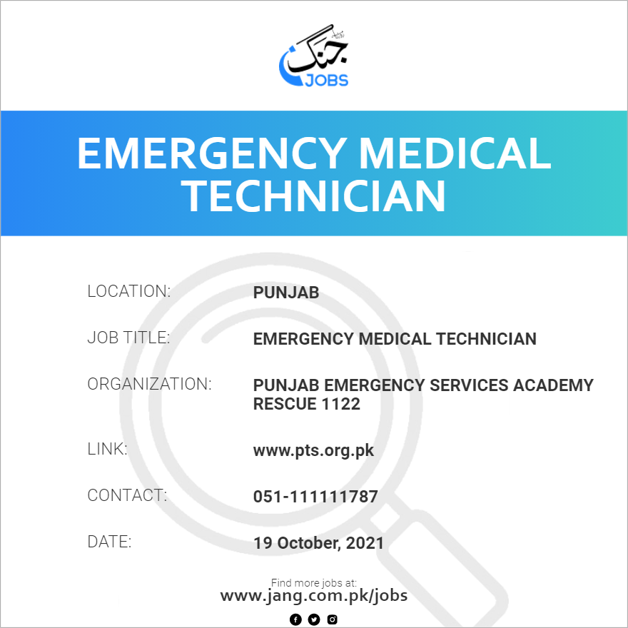 Emergency Medical Technician Job Punjab Emergency Services Academy 