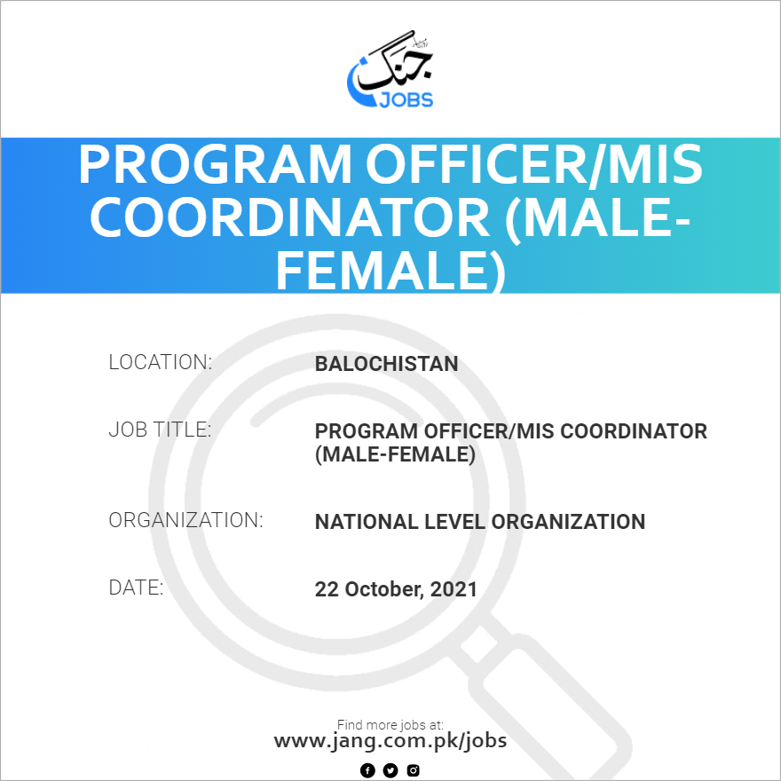 Program Officer/MIS Coordinator (Male-Female)