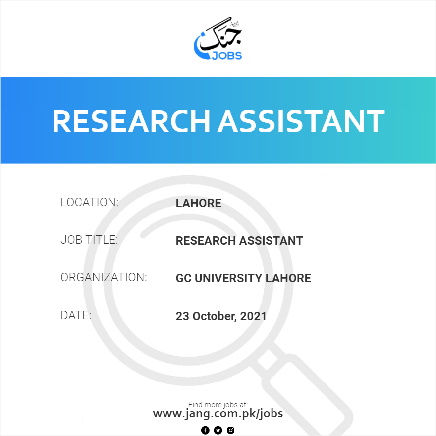 research assistant jobs in lahore