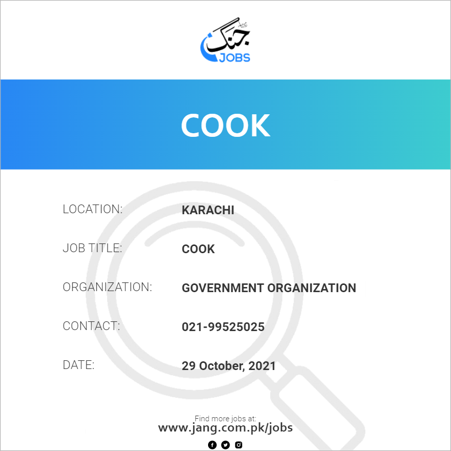 Cook Job Government Organization Jobs in Karachi 25976
