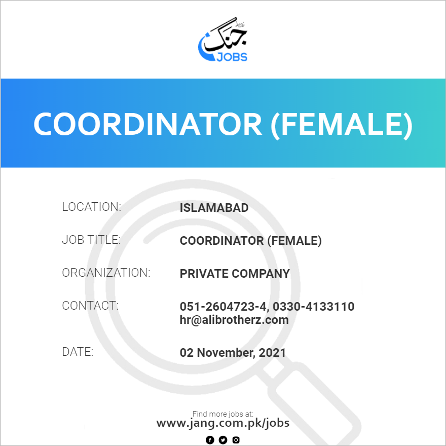 coordinator-female-job-private-company-jobs-in-islamabad-26445