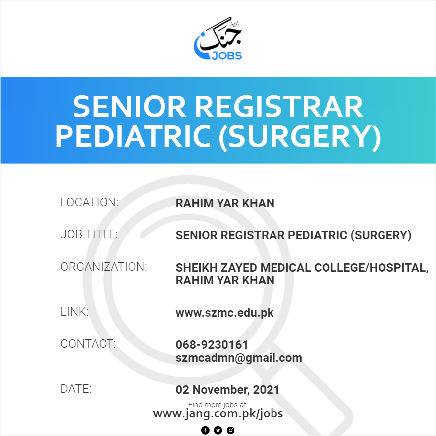 Senior Registrar Pediatric (surgery)