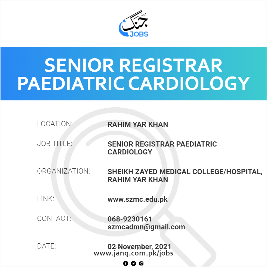 Senior Registrar Paediatric Cardiology