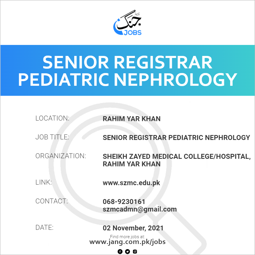Senior Registrar Pediatric Nephrology