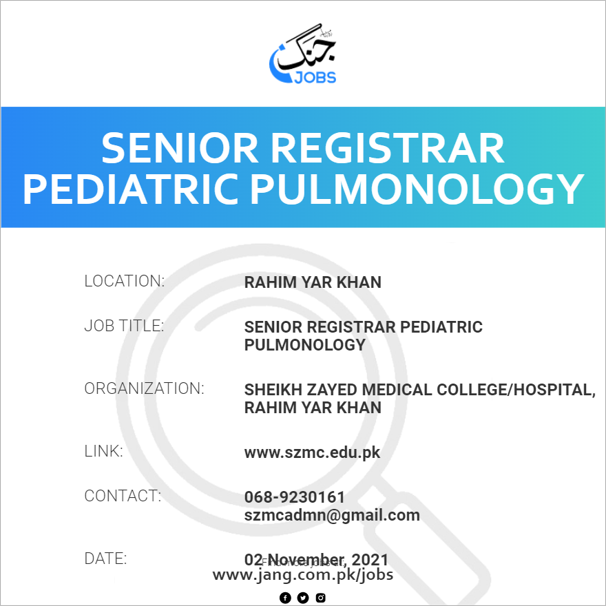 Senior Registrar Pediatric Pulmonology