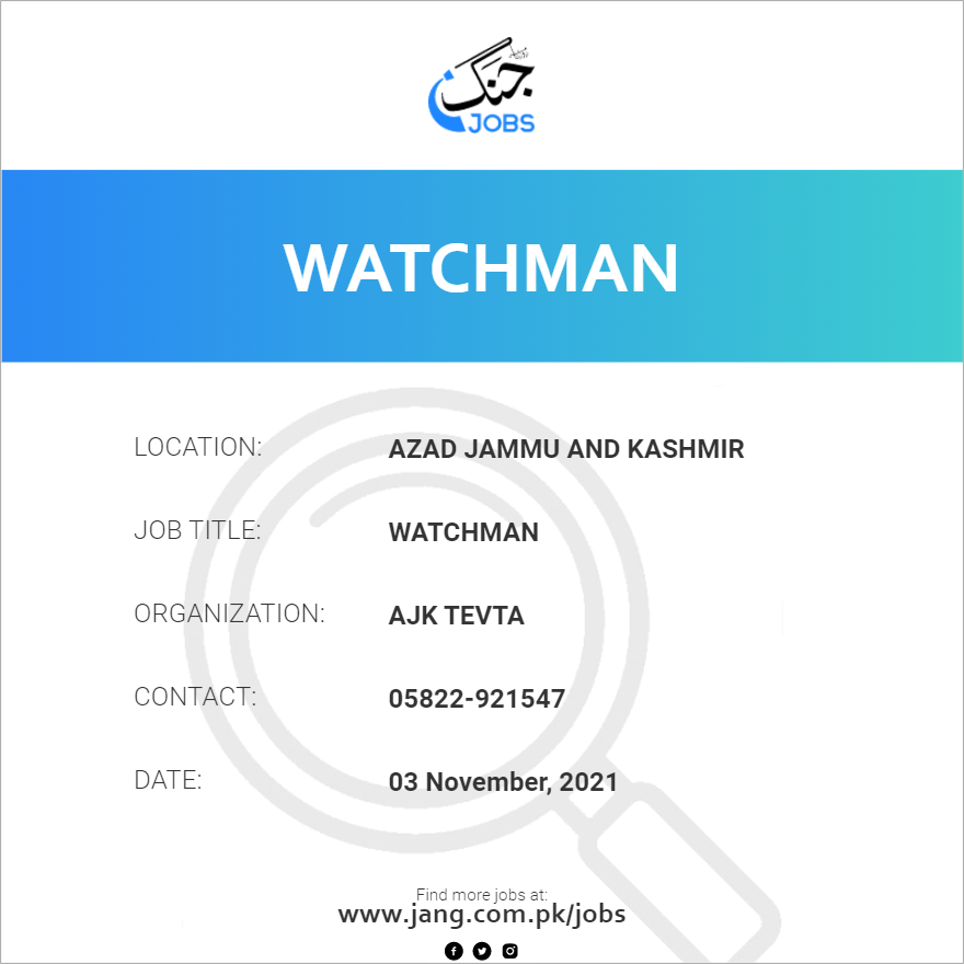 Watchman Job Ajk Tevta Jobs In Azad Jammu And Kashmir 26524