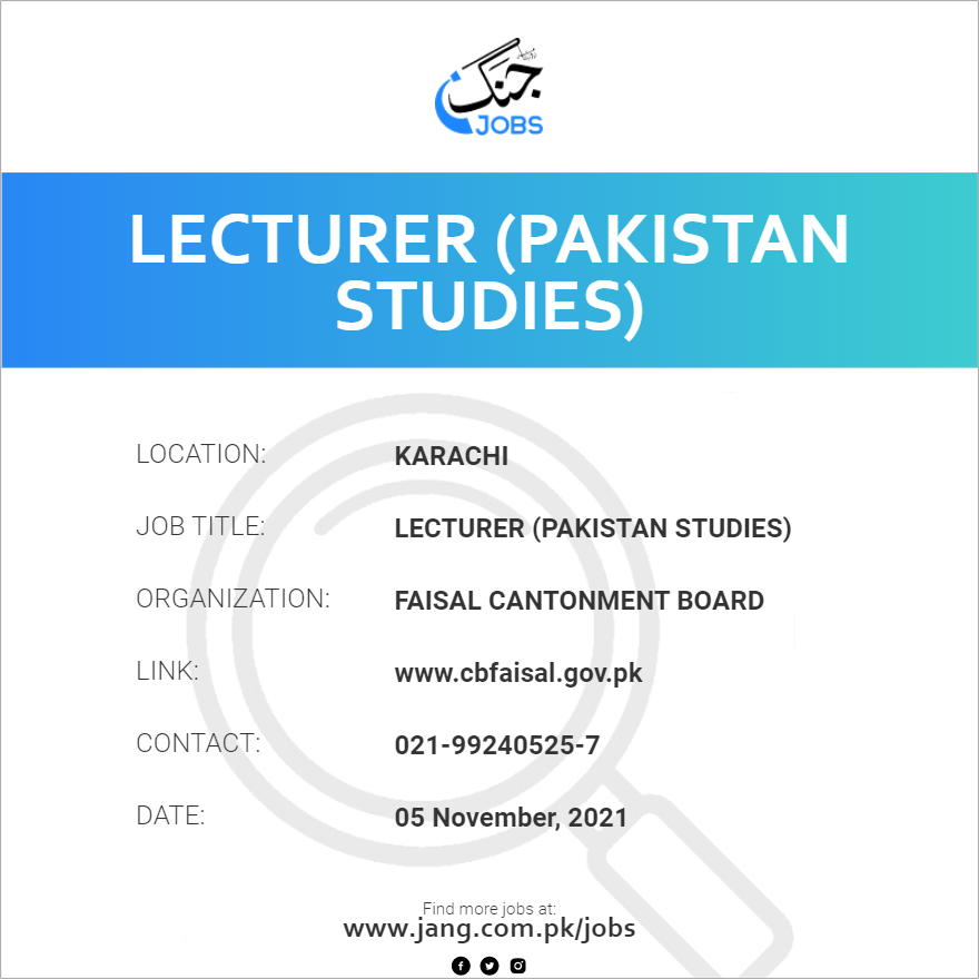 Lecturer (Pakistan Studies)