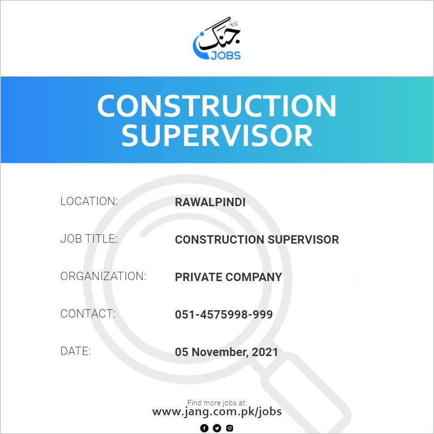 Construction Supervisor Job Private Company Jobs In Rawalpindi 26803   26803 120210 Card 