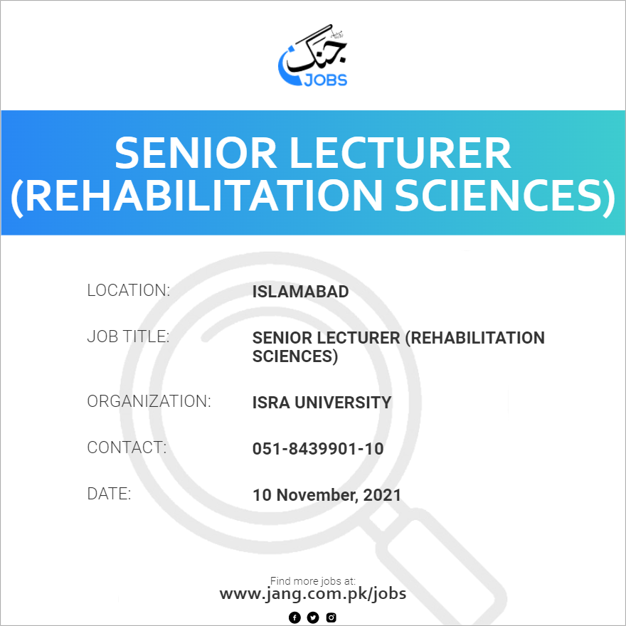 Senior Lecturer (Rehabilitation Sciences)