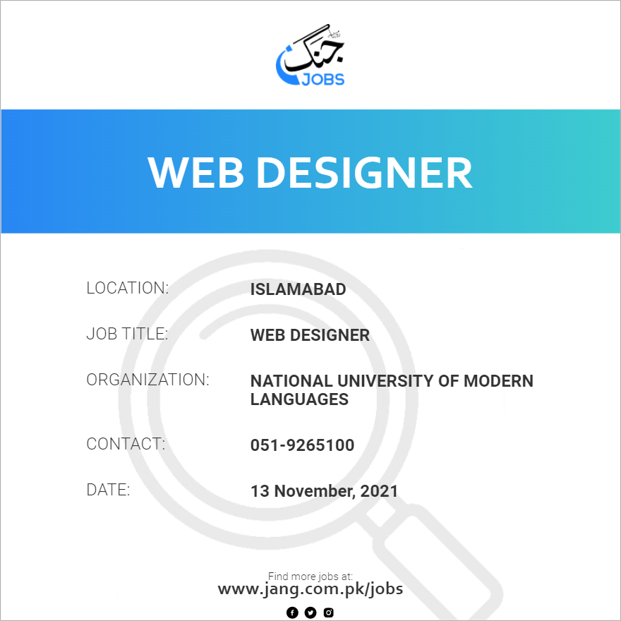 Web designer internship jobs in islamabad 2013