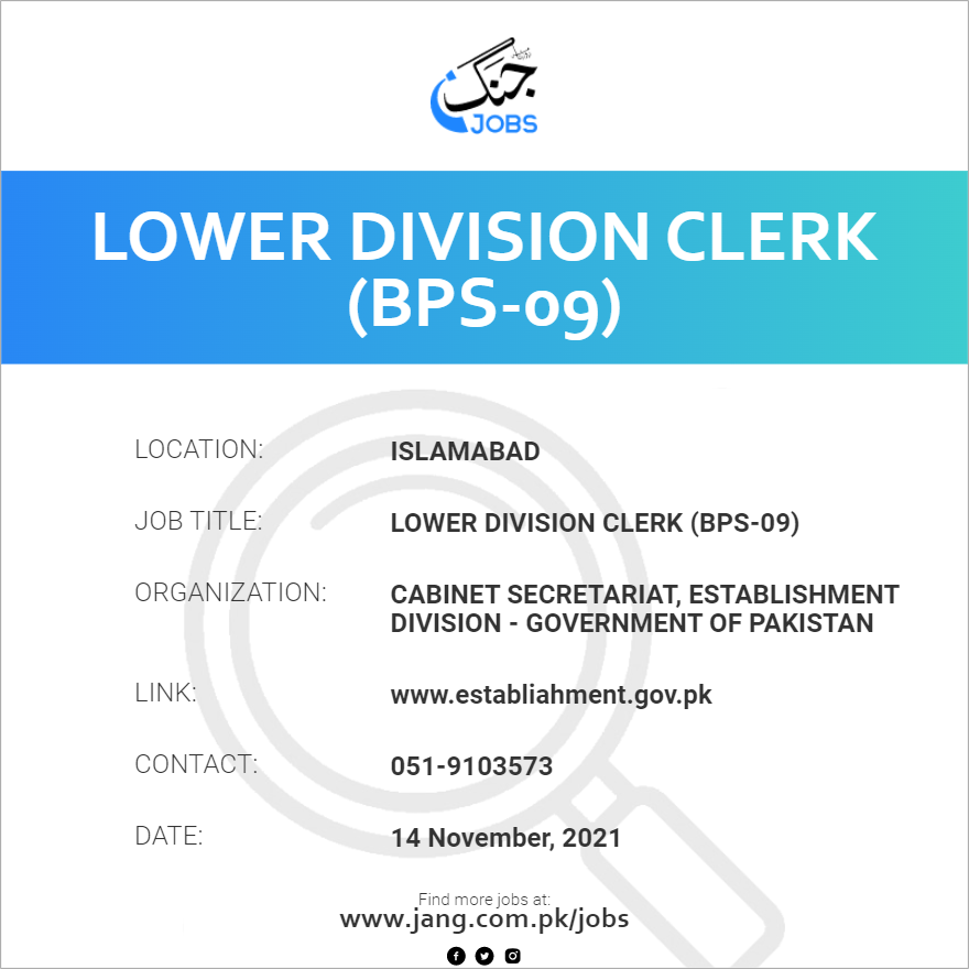 Lower Division Clerk (BPS-09)