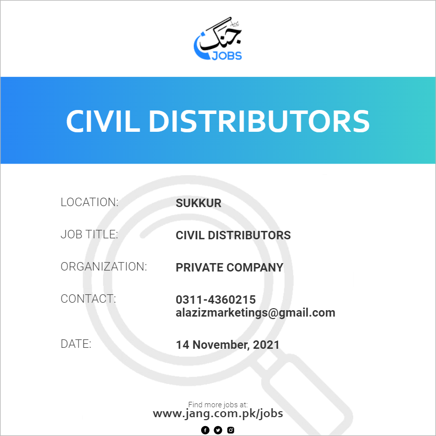 Civil Distributors Job Private Company Jobs in Sukkur 27664