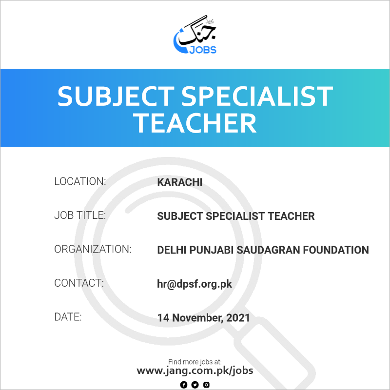 Subject Specialist Teacher