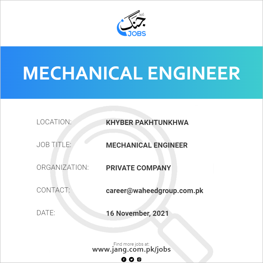 mechanical-engineer-job-private-company-jobs-in-khyber-pakhtunkhwa