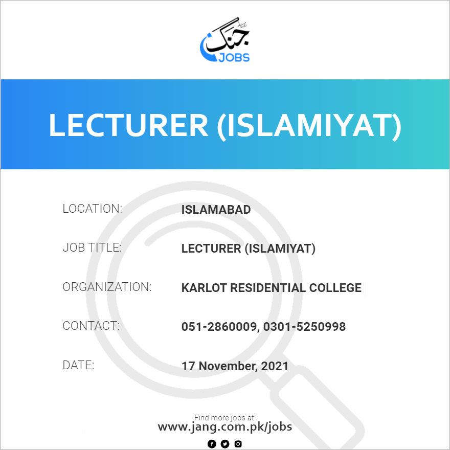 Lecturer (Islamiyat)